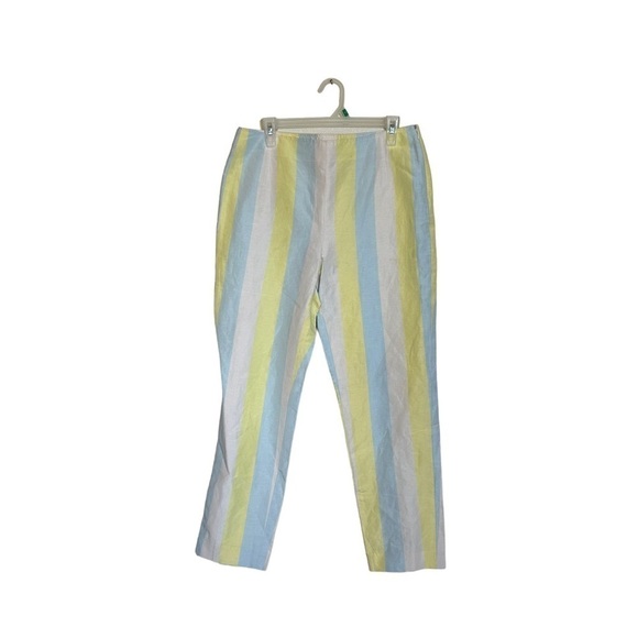 NEW Tory Burch Crop Pant 8 Stripe Silk Linen Slim Fit - Picture 1 of 11